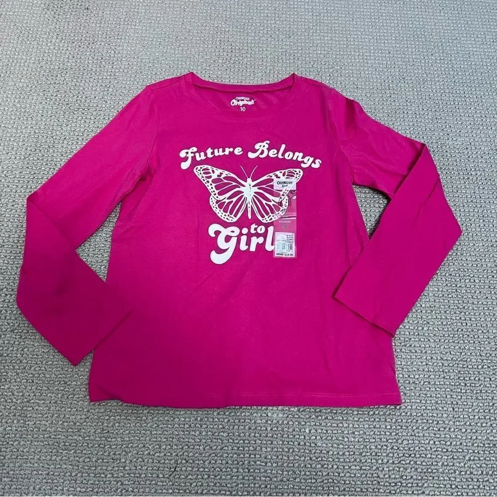 🍭6/$30 New OshKosh Girl’s Pink Butterfly Graphic Long Sleeve Tee - 10
